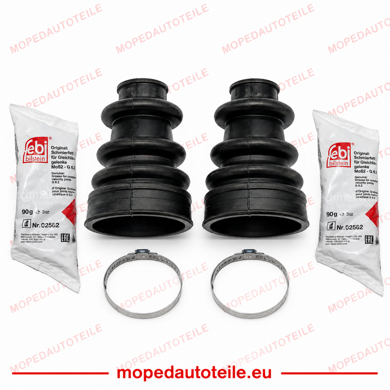 Satz Achsmanschette 2x, mit Befestigungsklemme 2x und Fett 2x: Aixam/Microcar/Ligier/JDM/Chatenet/Grecav/Casalini.