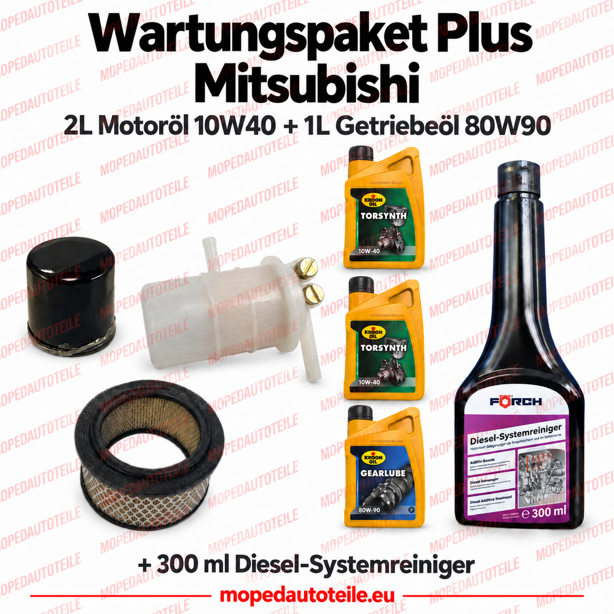 Kit de mantenimiento Plus Casalini Mitsubishi – juego de filtros + 2 L de aceite de motor 10W40 + 1 L de aceite de caja de cambios 80W90 + limpiador del sistema diésel