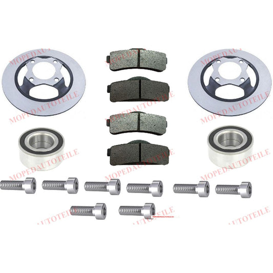 Bremssatz Vorne, Ligier(JS50/JS60/IXO) Microcar(M8/MGO 1/2/3/4),Bremsbeläge+Radlager+Bremsscheibe+Schrauben